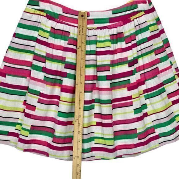 Kaari Blue Linen Pleated Skirt Womens 10 White Pink Multi Abstract Circle Mini - Picture 6 of 9